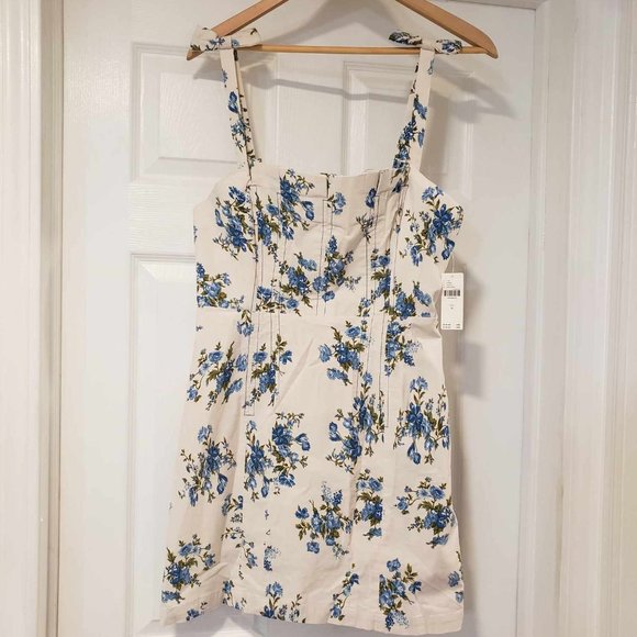 Sold Out NWT By Anthropologie Shoulder-Tie Dress in Blue Floral Ivory, Size M - Picture 5 of 12